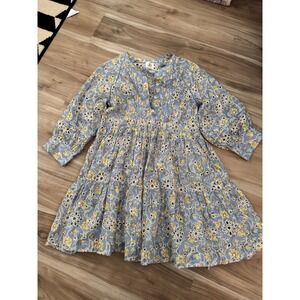 DRA‎ Los Angeles Women's Blue Floral Eyelet 3/4 Sleeve Tiered Mini Dress L1